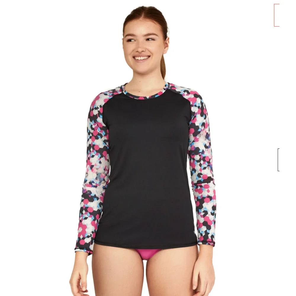 Speedo Women's Long Sleeve Printed Rashguard Pink Size XL - Picture 2 of 8